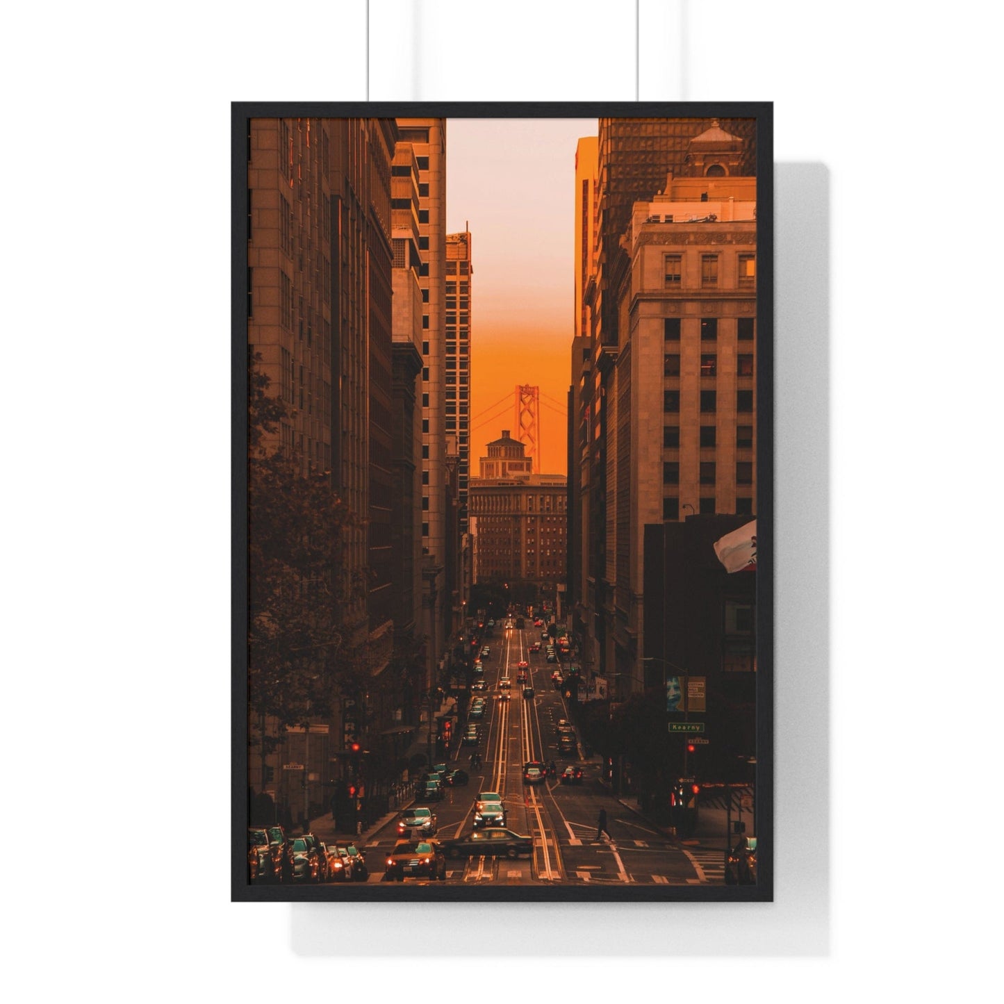 Poster 24″ x 36″ / Black Downtown San Francisco sunset, Framed Print