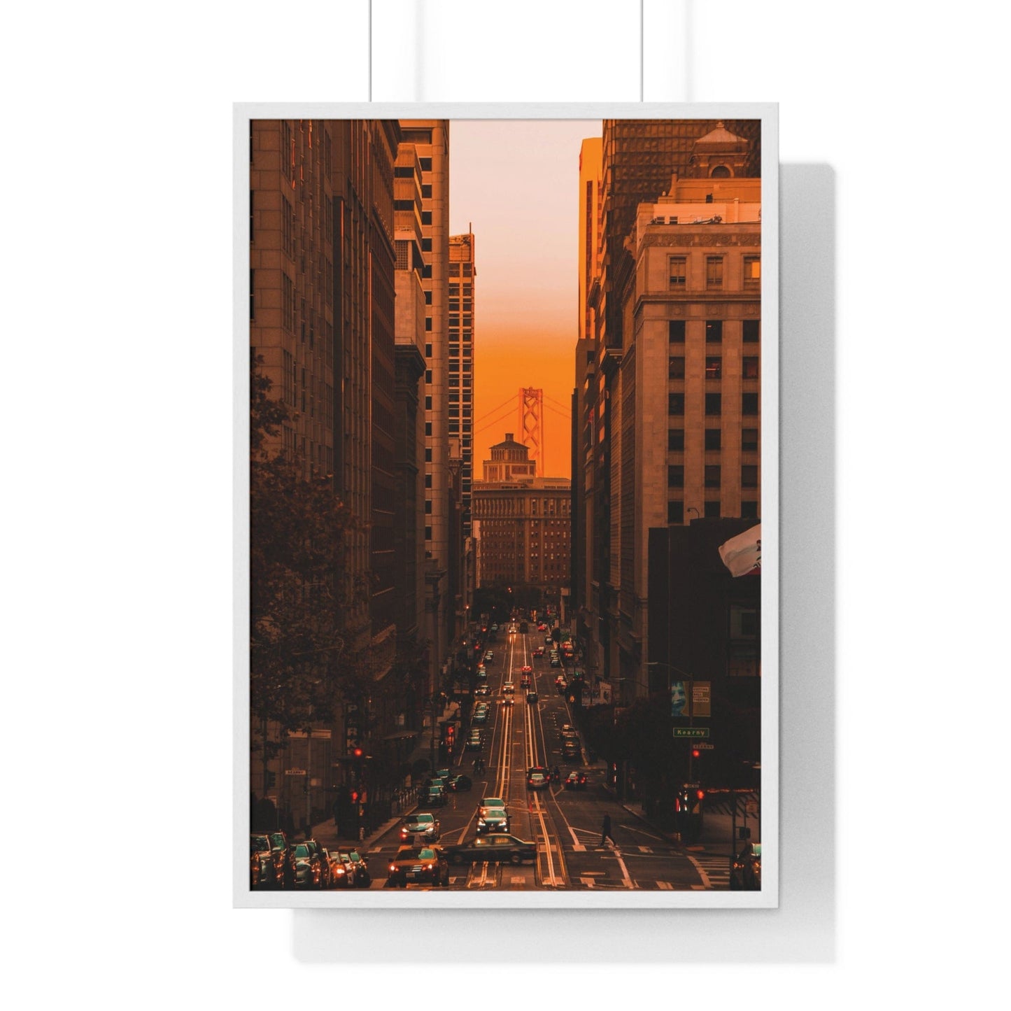 Poster 24″ x 36″ / White Downtown San Francisco sunset, Framed Print