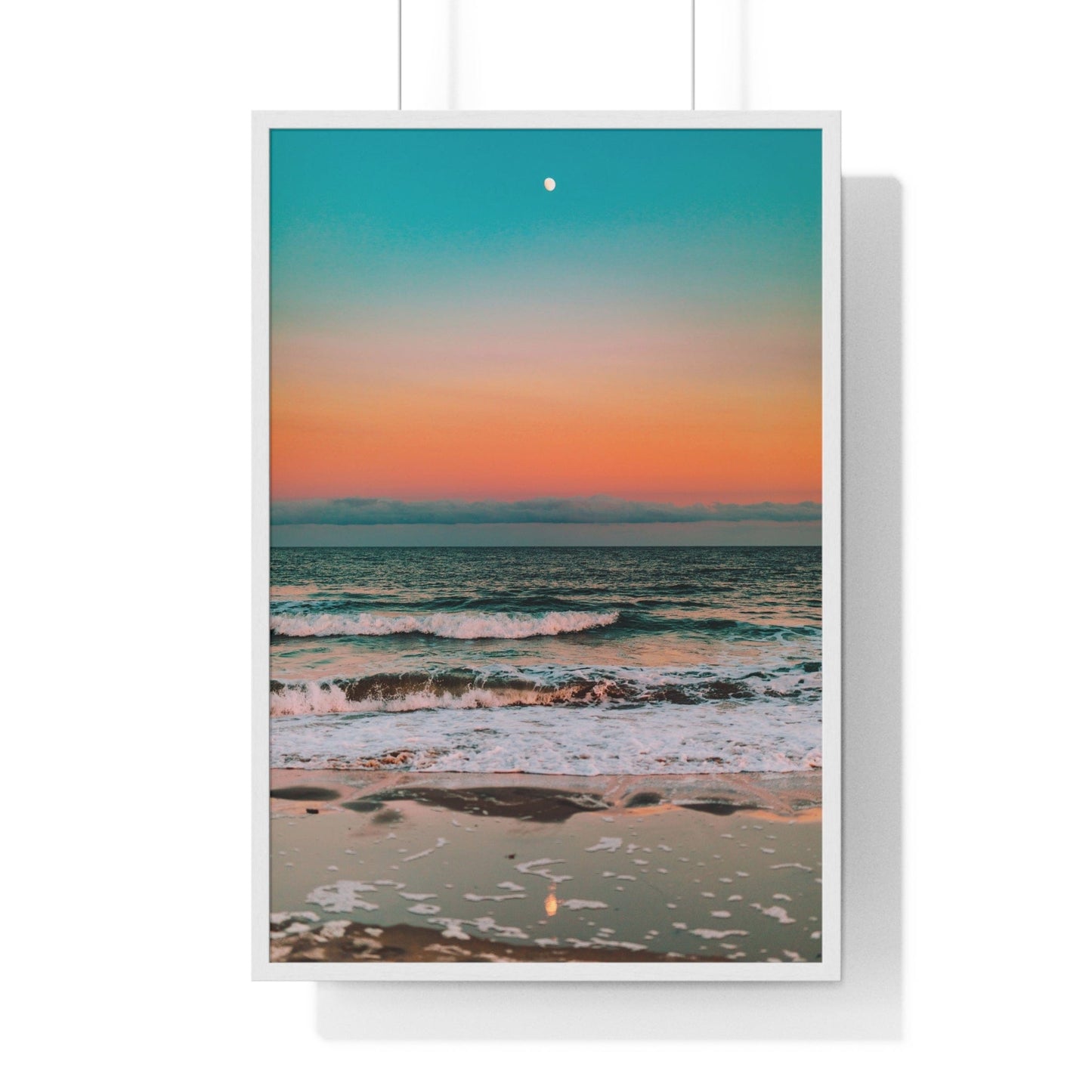 Poster 24″ x 36″ / White Ocean beach sunset, Framed Print