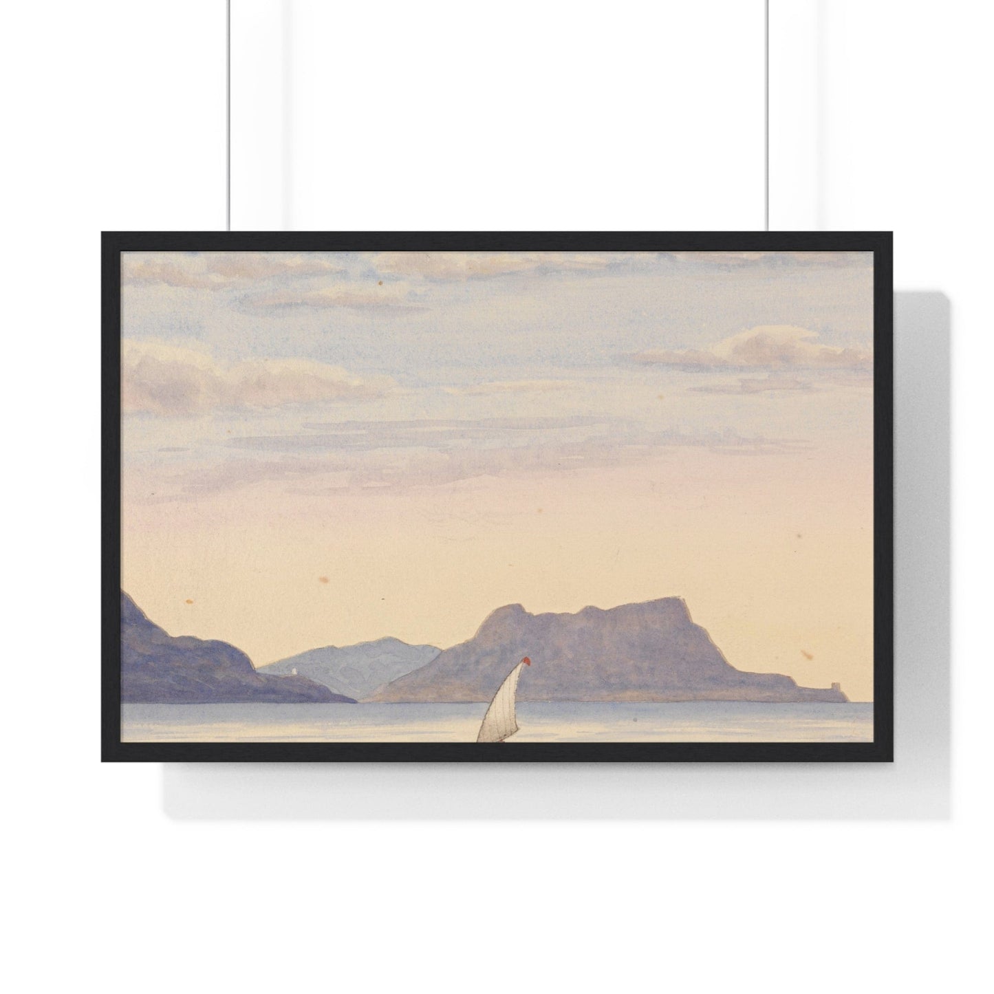 Poster 30" x 20" / Black Cabrita Point - Rock of Gibraltar, Framed Print