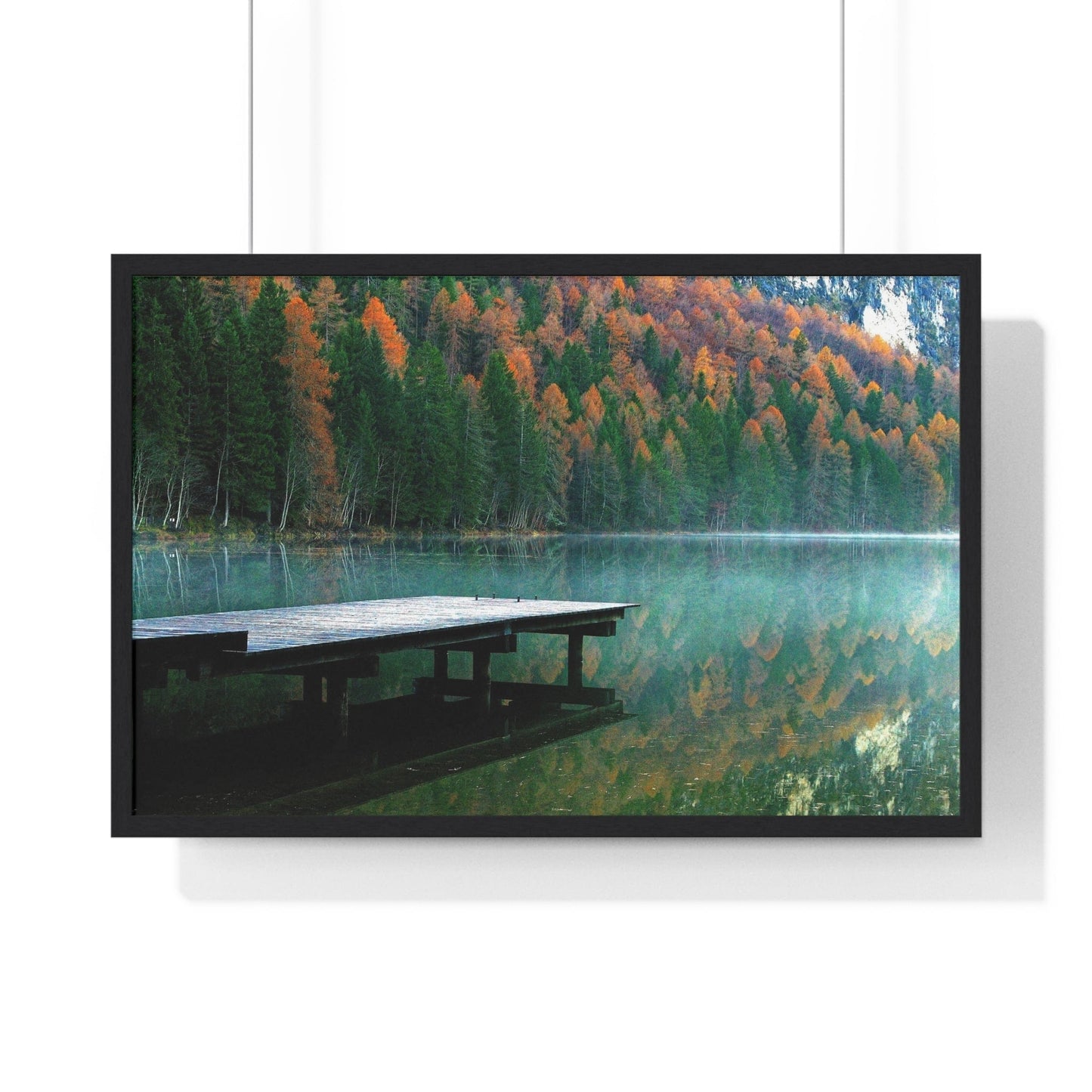 Poster 30" x 20" / Black Northern Lakes Pier, Framed Print