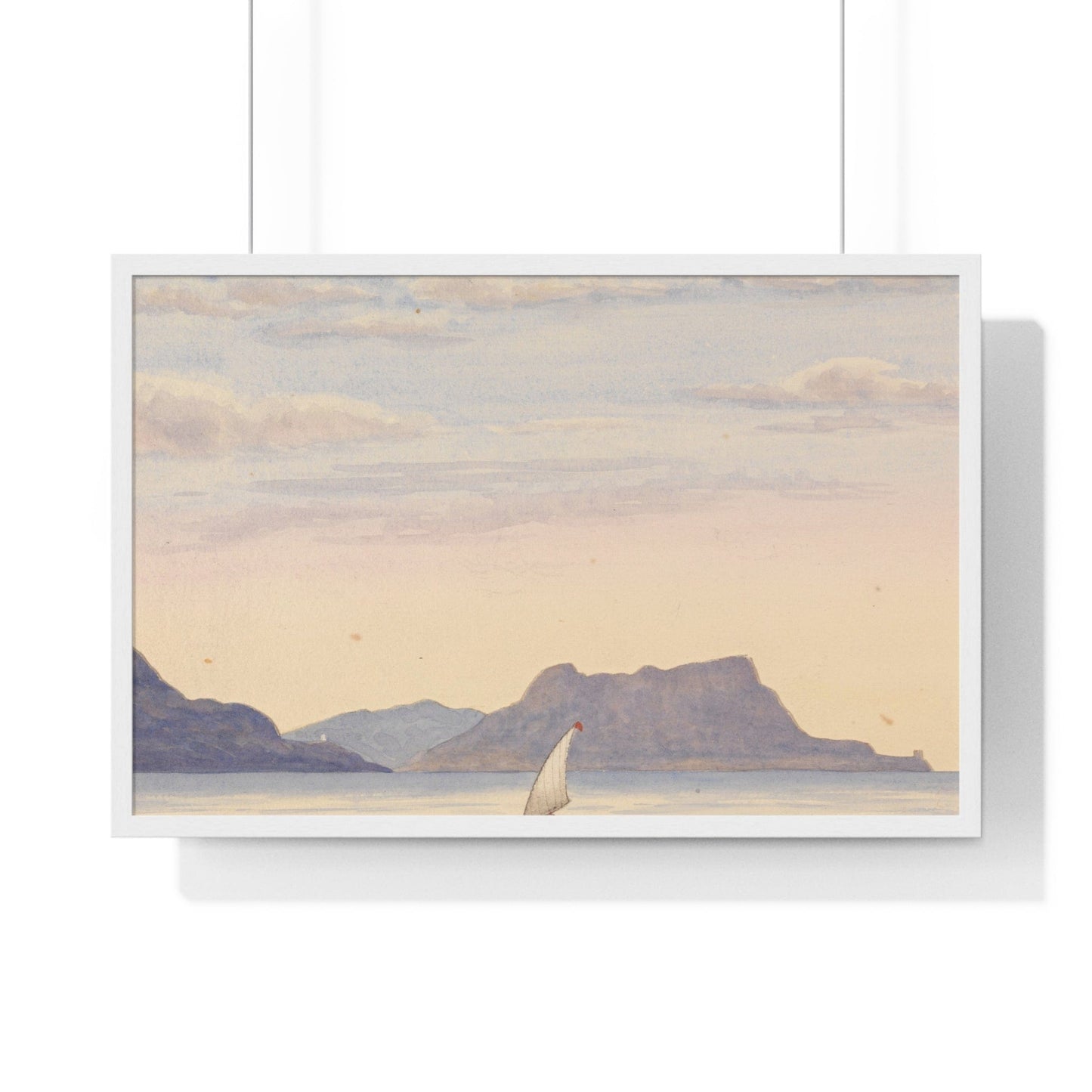 Poster 30" x 20" / White Cabrita Point - Rock of Gibraltar, Framed Print