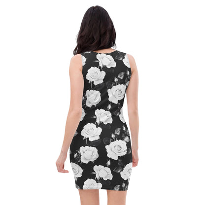 All Over Prints White Roses Bodycon Dress
