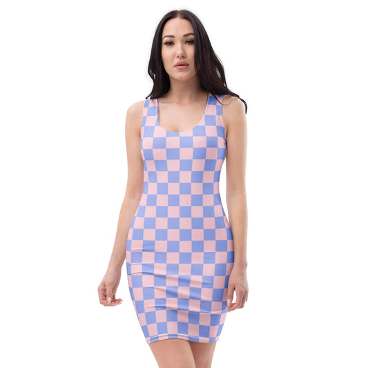 All Over Prints XS Checkered Pink Skies Bodycon Dress