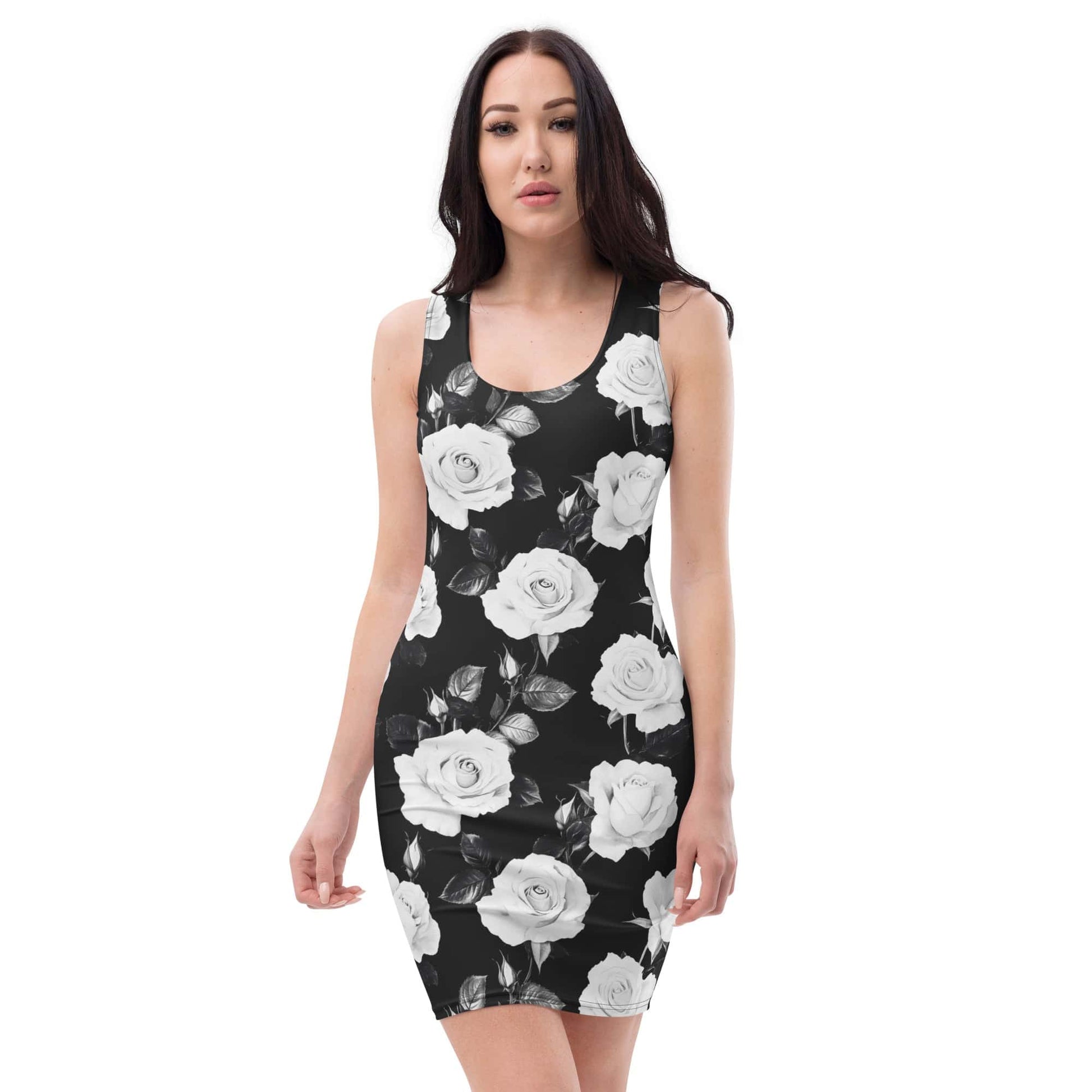 All Over Prints XS White Roses Bodycon Dress