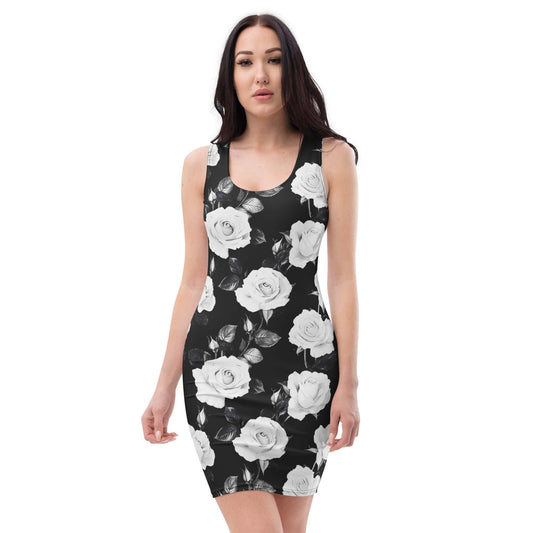 All Over Prints XS White Roses Bodycon Dress