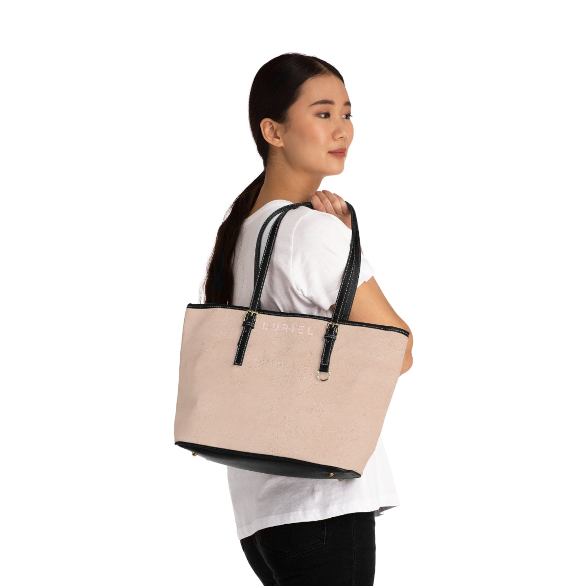Bags 16" x 10" / Black Baby Pink Leather Women's Vegan Leather Tote Bag