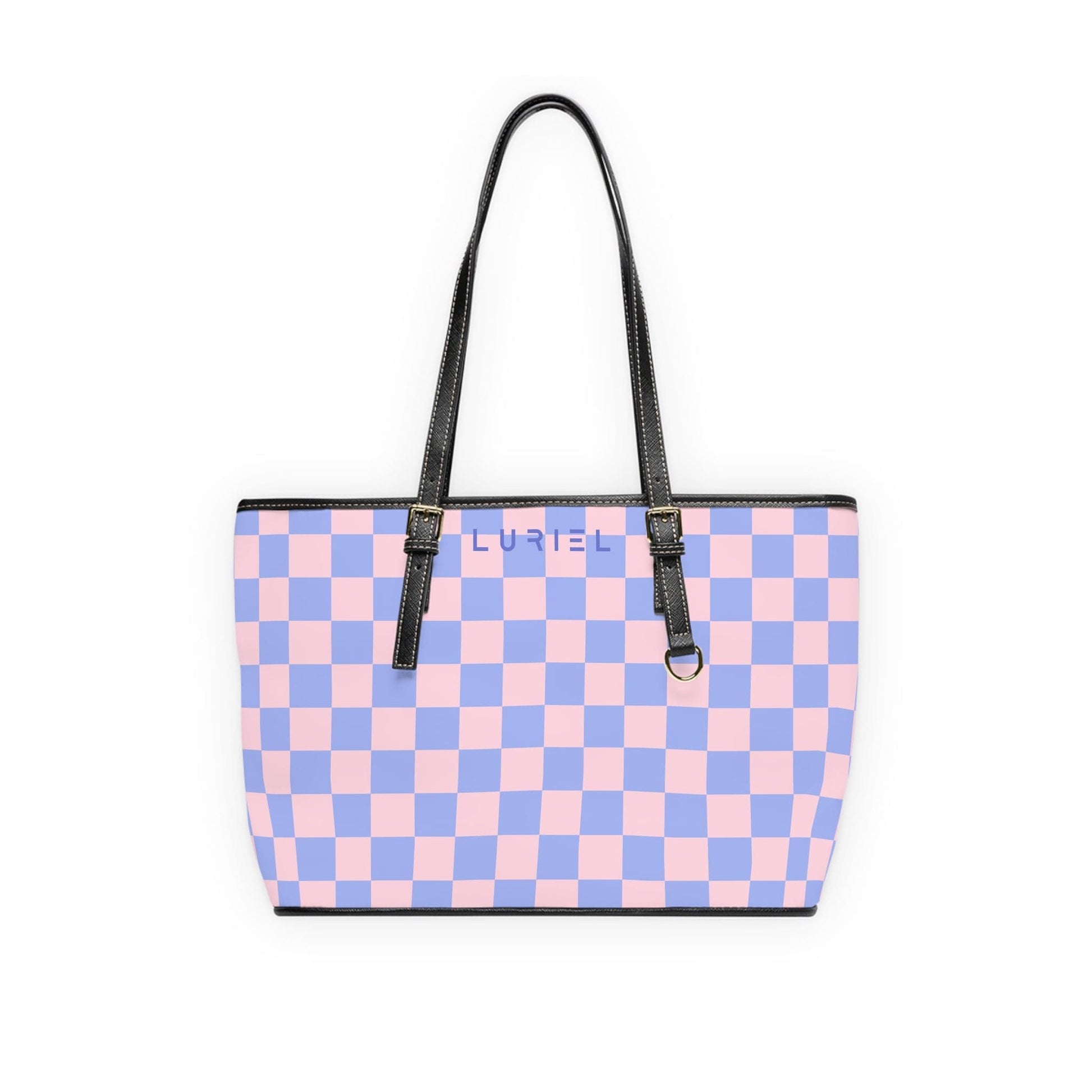 Bags 16" x 10" / Black Checkered Pink Skies Women's Vegan Leather Tote Bag