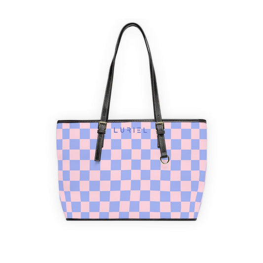 Bags 16" x 10" / Black Checkered Pink Skies Women's Vegan Leather Tote Bag