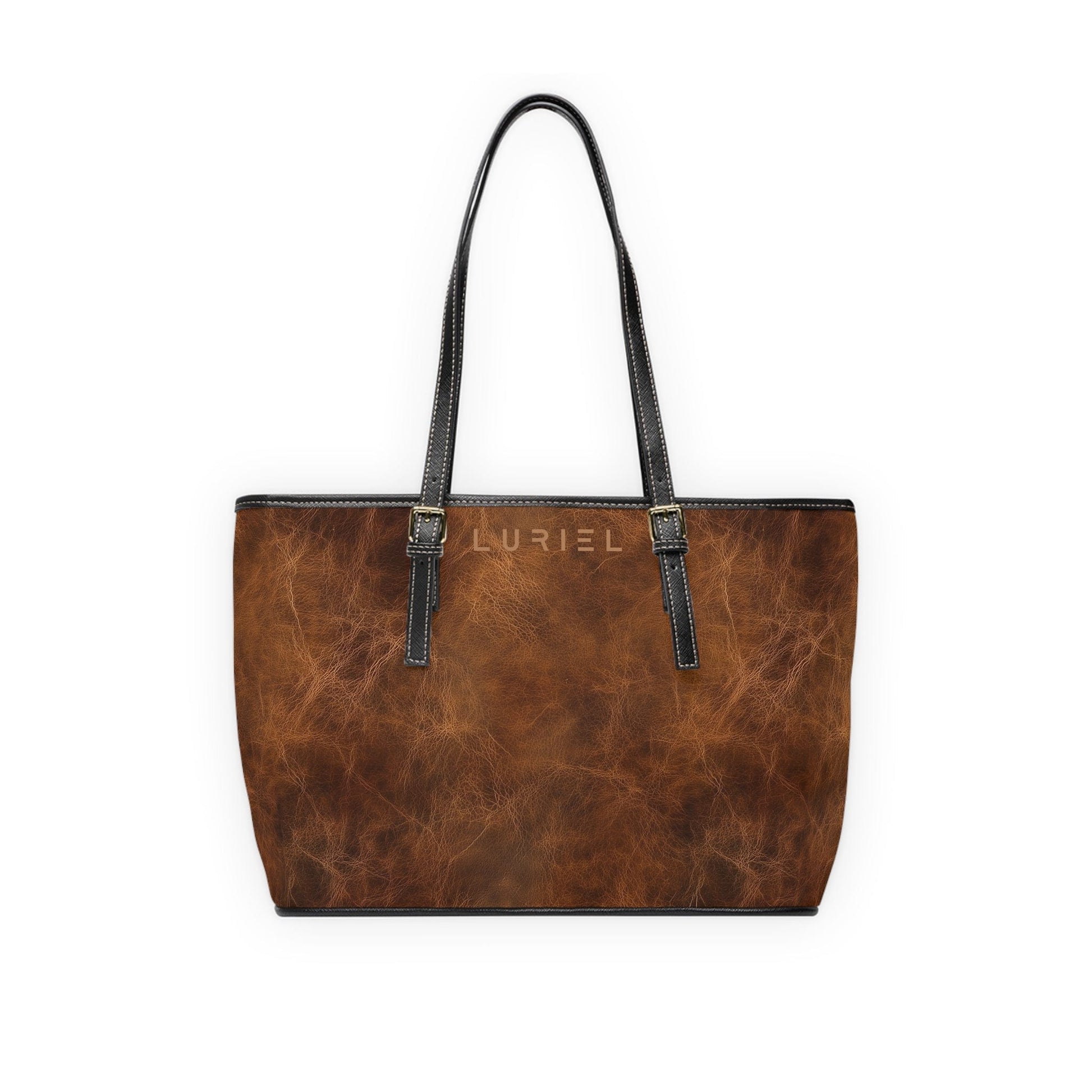Bags 16" x 10" / Black Chestnut Brown Aged Leather Women's Vegan Leather Tote Bag