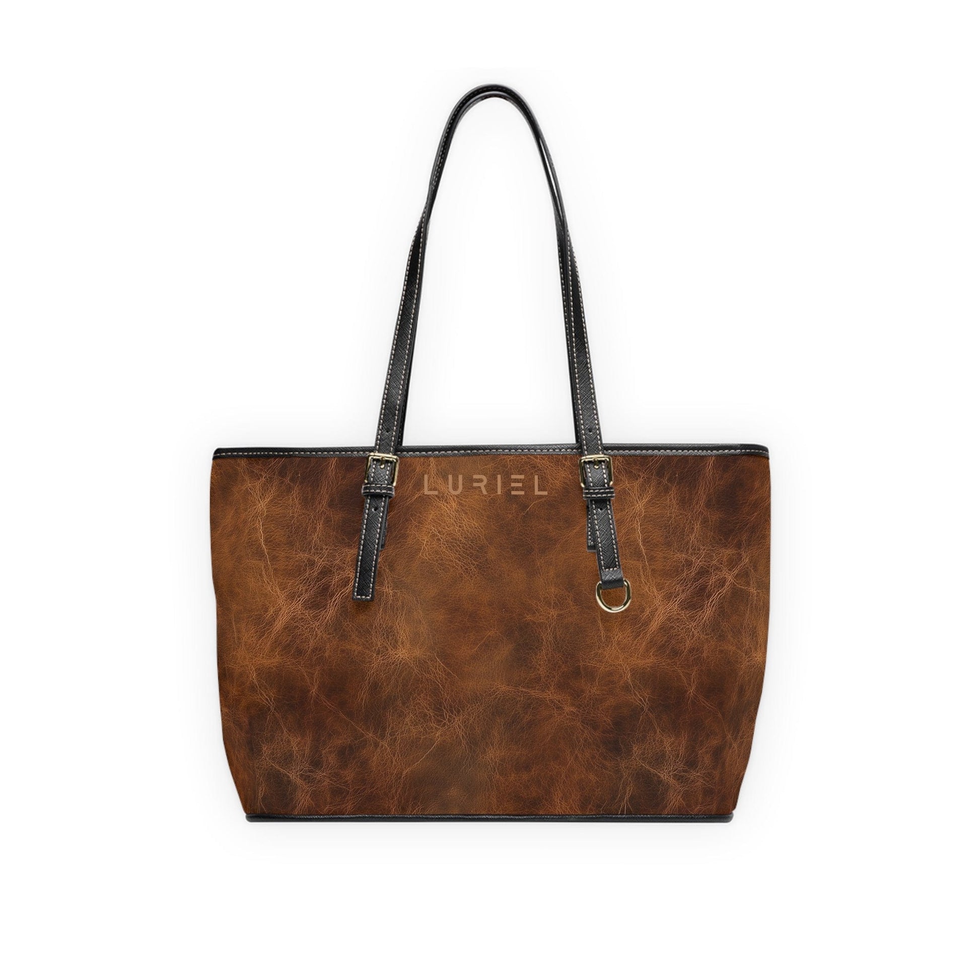 Bags 16" x 10" / Black Chestnut Brown Aged Leather Women's Vegan Leather Tote Bag