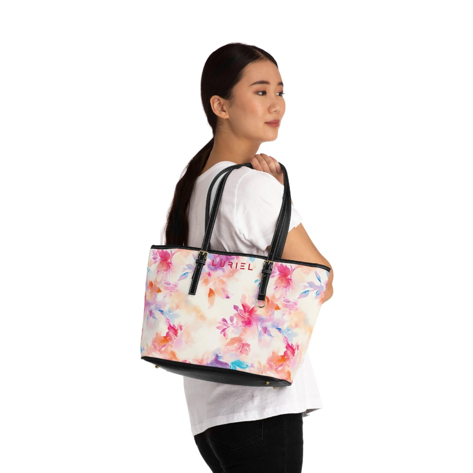 Bags 16" x 10" / Black Creme Coloree Women's Vegan Leather Tote Bag