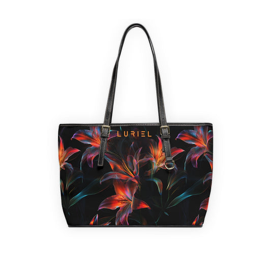 Bags 16" x 10" / Black Dance Of The Lilies Women's Vegan Leather Tote Bag