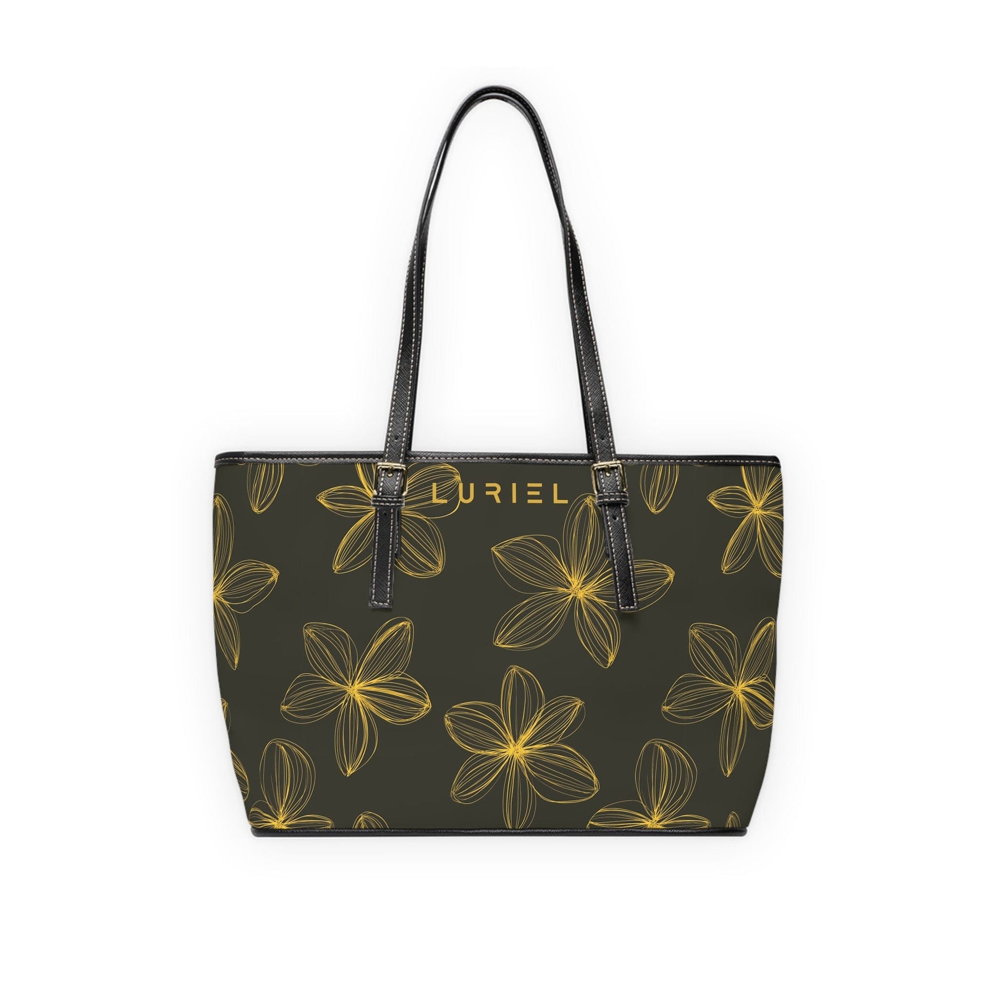 Bags 16" x 10" / Black Floral Aesthetic Women's Vegan Leather Tote Bag