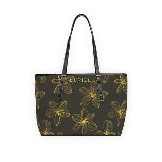 Bags 16" x 10" / Black Floral Aesthetic Women's Vegan Leather Tote Bag