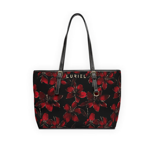 Bags 16" x 10" / Black Moonlit Blooms Women's Vegan Leather Tote Bag