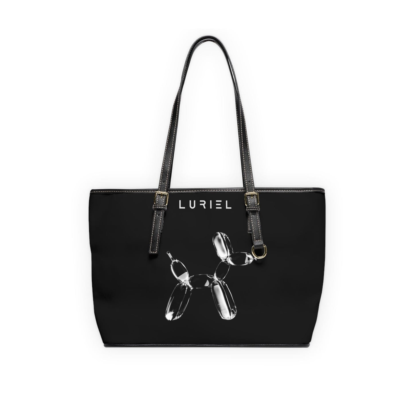 Bags 16" x 10" / Black Poodle Women's Vegan Leather Tote Bag