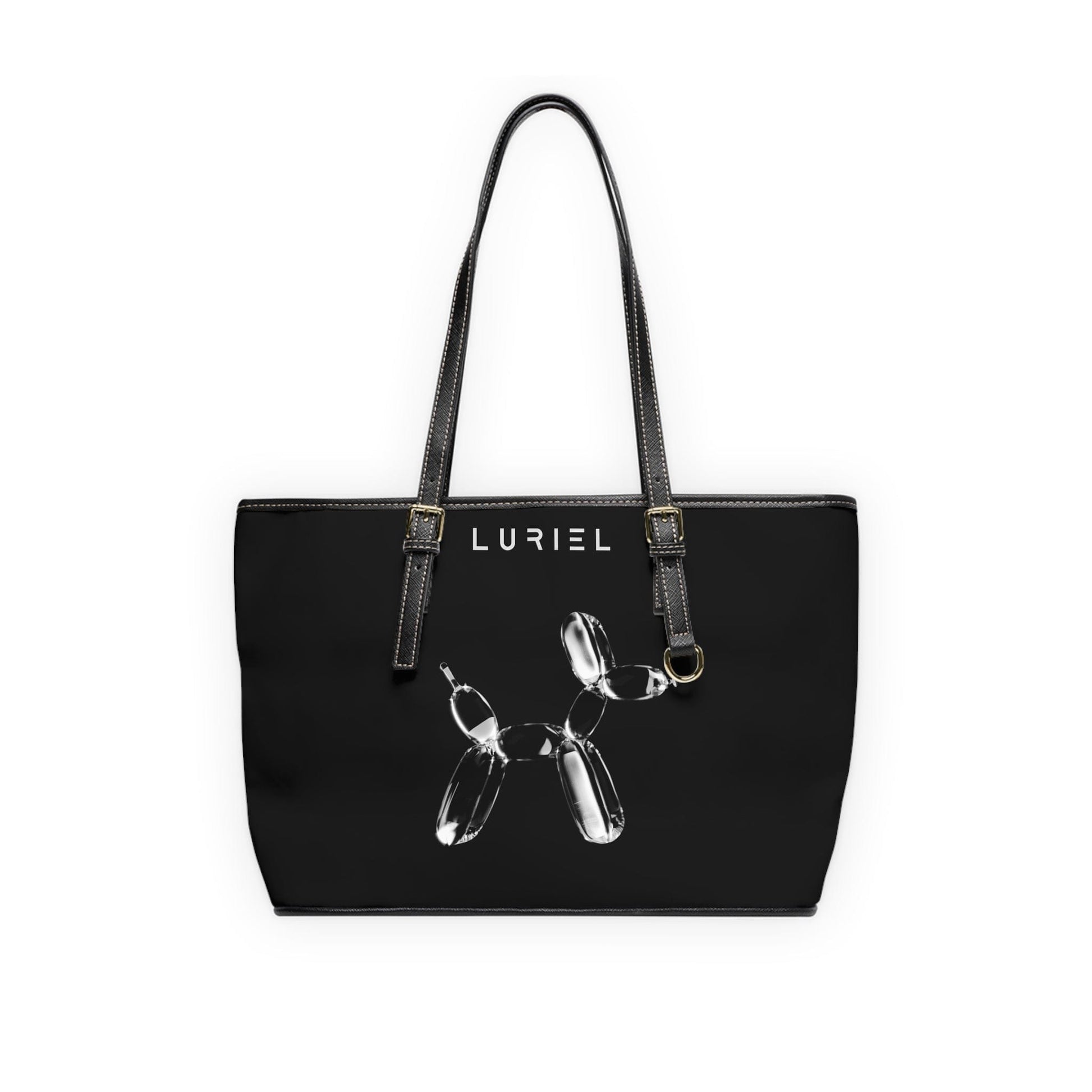 Bags 16" x 10" / Black Poodle Women's Vegan Leather Tote Bag