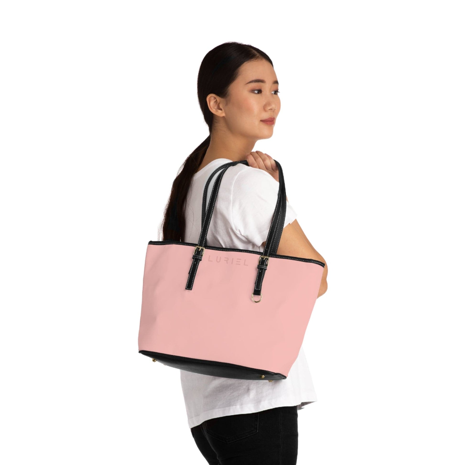 Bags 16" x 10" / Black Rose Pink Women's Vegan Leather Tote Bag
