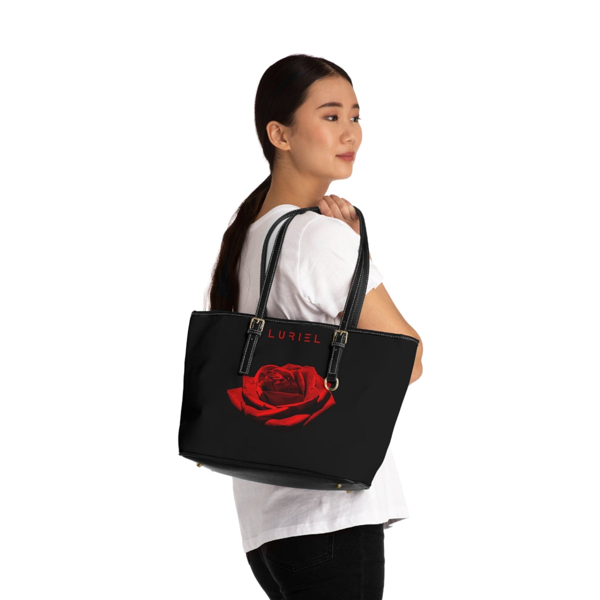 Bags 16" x 10" / Black Rose Rouge Women's Vegan Leather Tote Bag