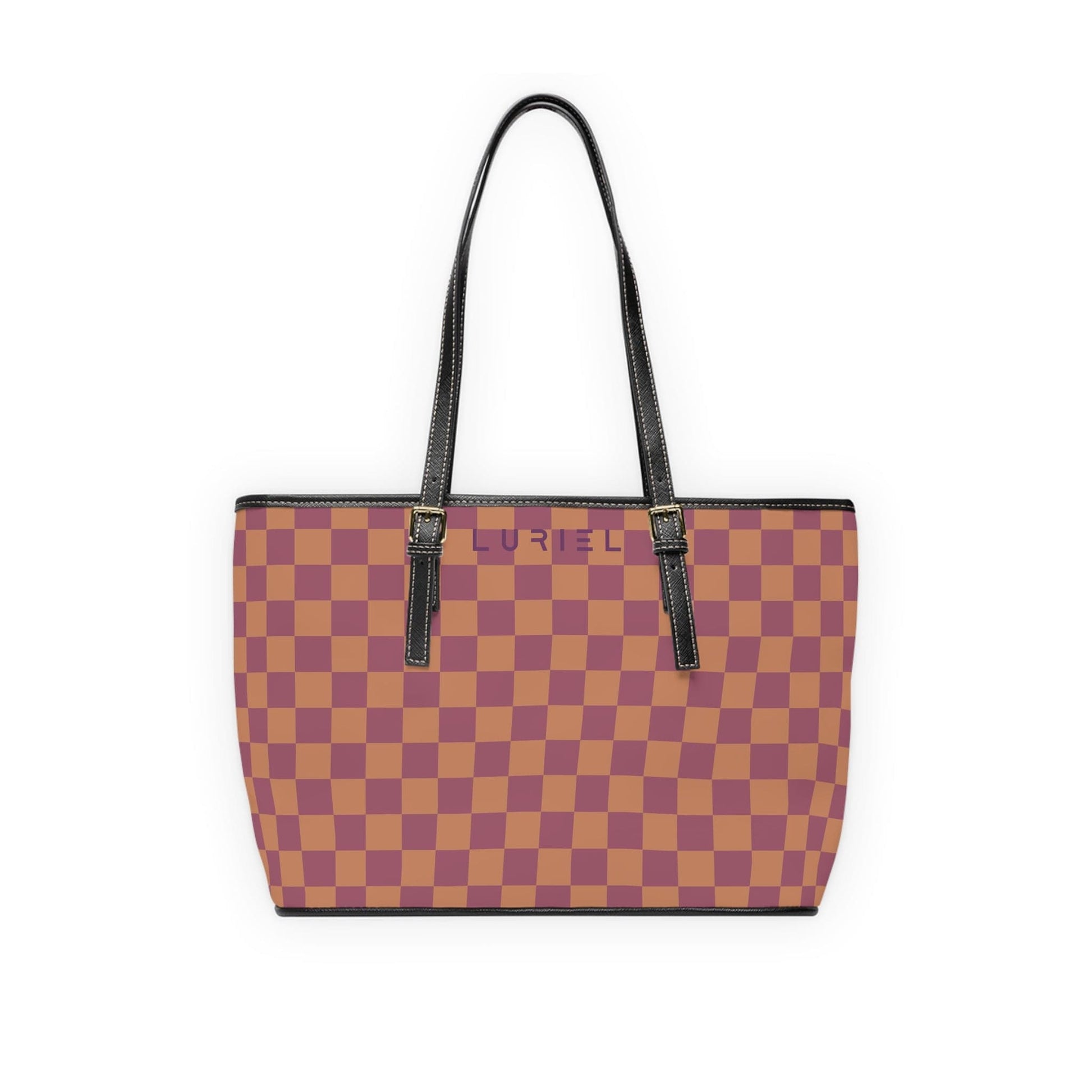 Bags 16" x 10" / Black Rosewood Checkered Women's Vegan Leather Tote Bag