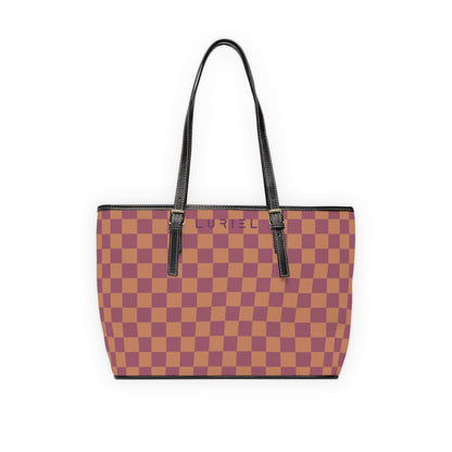 Bags 16" x 10" / Black Rosewood Checkered Women's Vegan Leather Tote Bag