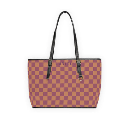 Bags 16" x 10" / Black Rosewood Checkered Women's Vegan Leather Tote Bag