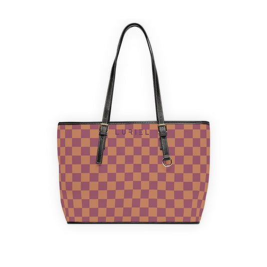 Bags 16" x 10" / Black Rosewood Checkered Women's Vegan Leather Tote Bag