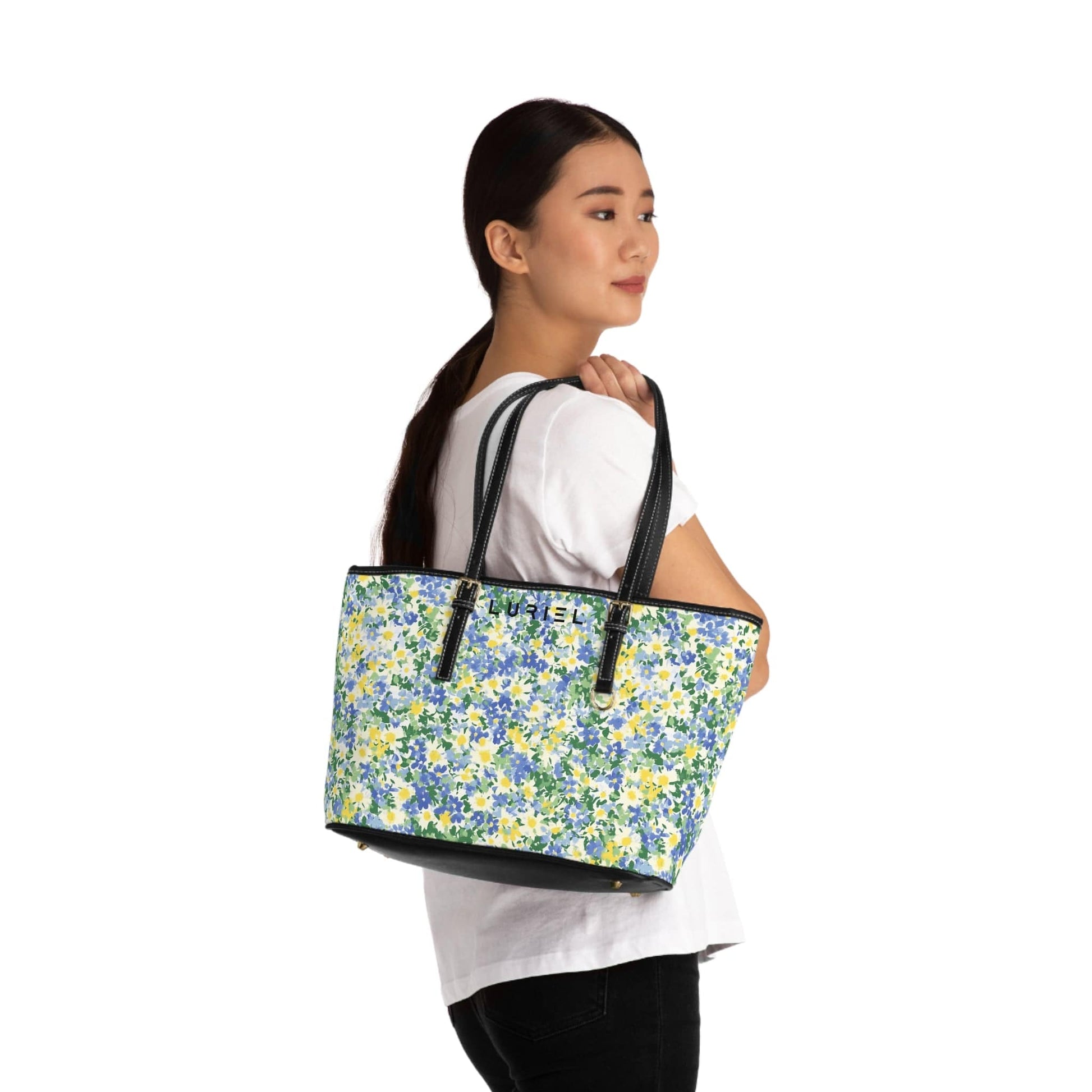 Bags 16" x 10" / Black Summer Garden Women's Vegan Leather Tote Bag