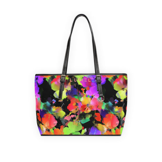 Bags 16" x 10" / Black Summer in Bloom Women's Vegan Leather Tote Bag