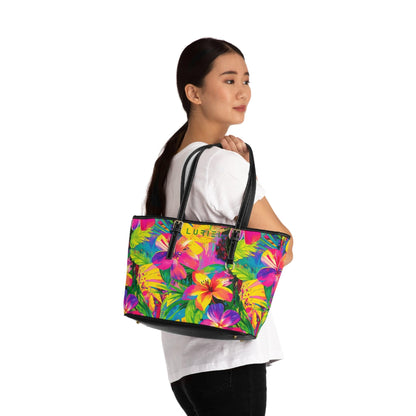 Bags 16" x 10" / Black Tropical Beauty Women's Vegan Leather Tote Bag
