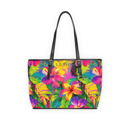 Bags 16" x 10" / Black Tropical Beauty Women's Vegan Leather Tote Bag