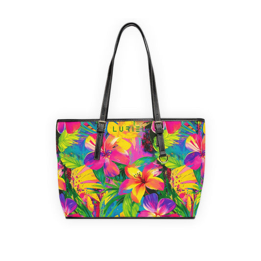 Bags 16" x 10" / Black Tropical Beauty Women's Vegan Leather Tote Bag