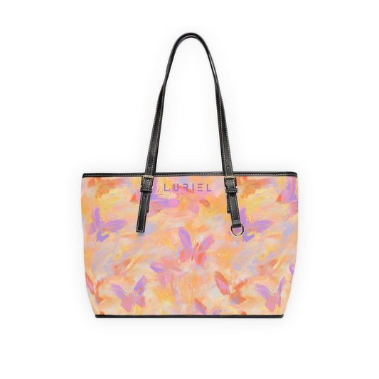 Bags 16" x 10" / Black Watercolor Butterflies Women's Vegan Leather Tote Bag