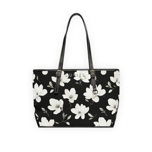 Bags 16" x 10" / Black White Lotus Women's Vegan Leather Tote Bag