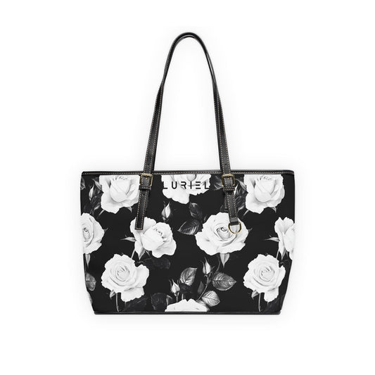 Bags 16" x 10" / Black White Roses Women's Vegan Leather Tote Bag