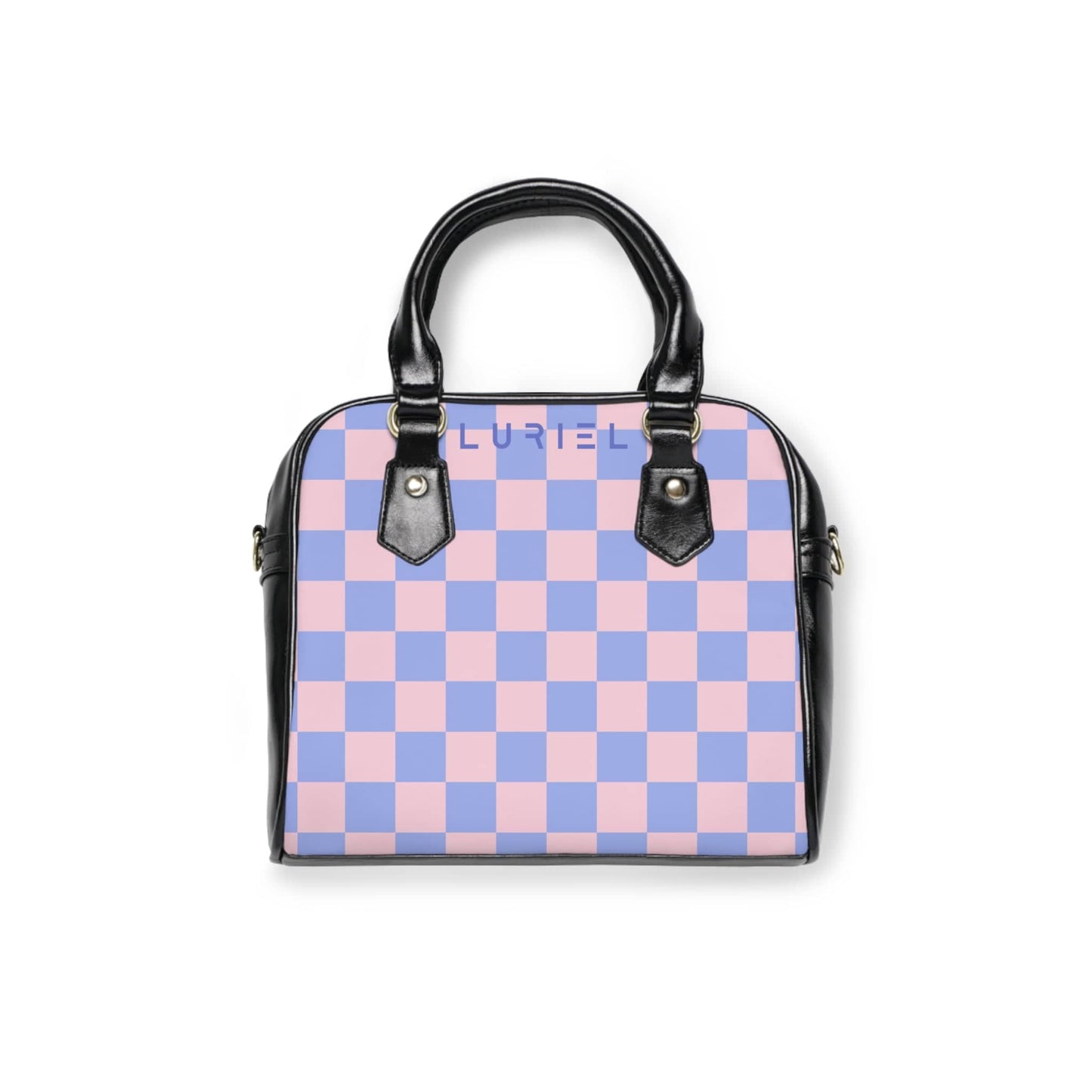 Bags 9.45" x 8.27" / Black Checkered Pink Skies Women's Vegan Leather Shoulder Bag