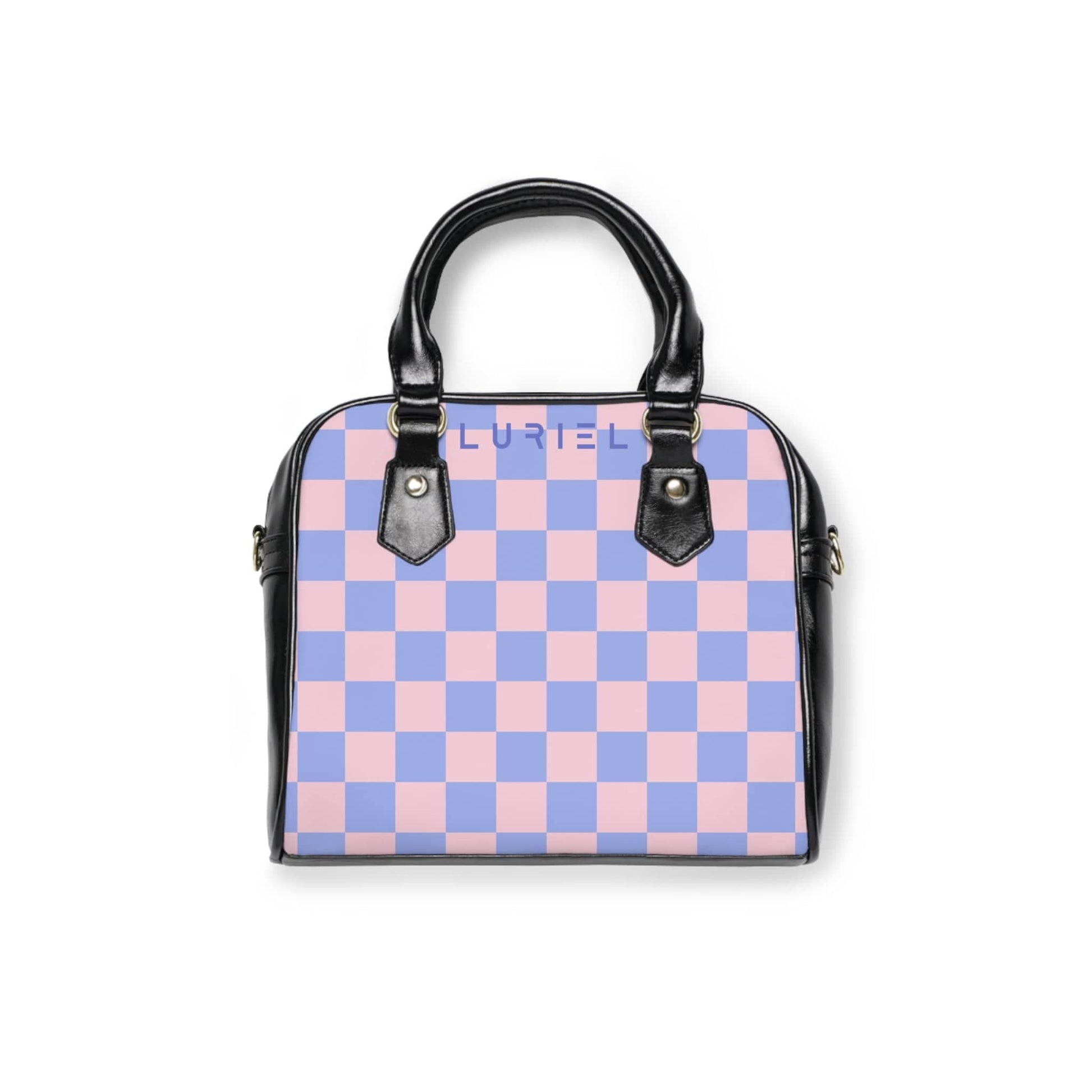 Bags 9.45" x 8.27" / Black Checkered Pink Skies Women's Vegan Leather Shoulder Bag