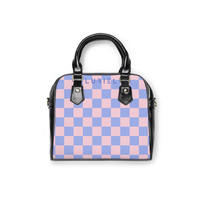 Bags 9.45" x 8.27" / Black Checkered Pink Skies Women's Vegan Leather Shoulder Bag