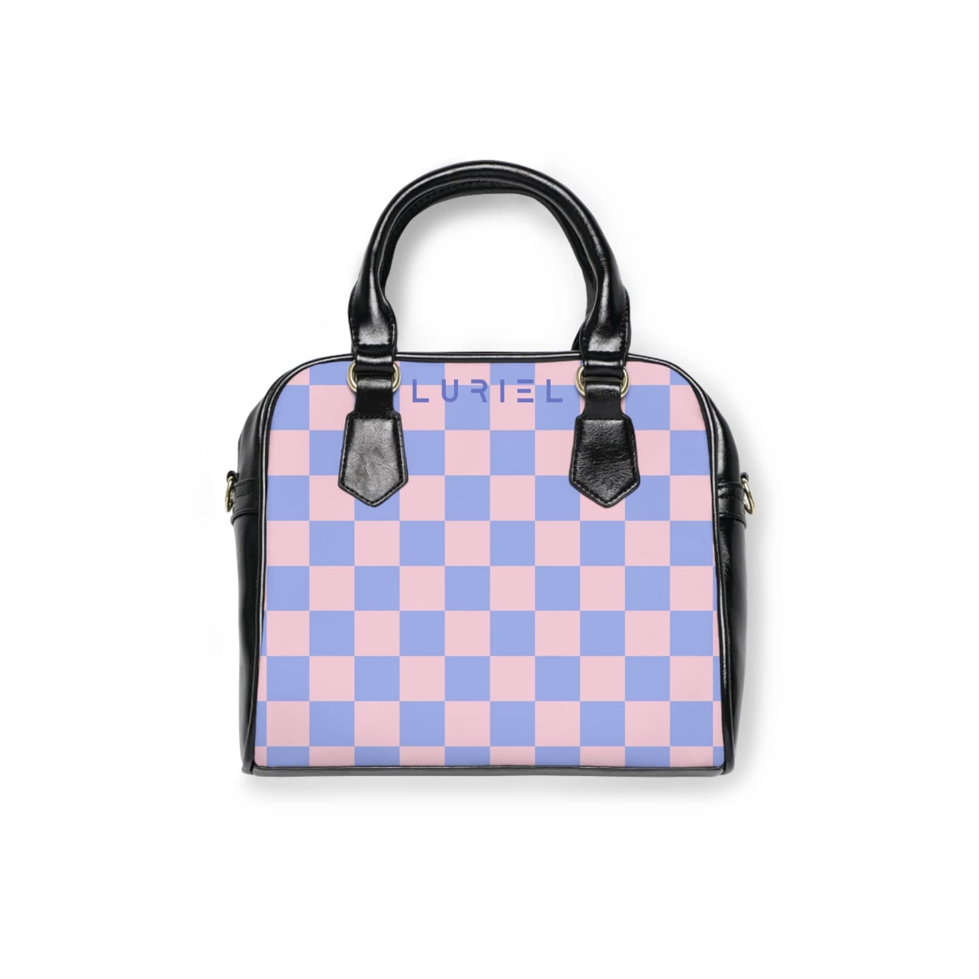 Bags 9.45" x 8.27" / Black Checkered Pink Skies Women's Vegan Leather Shoulder Bag