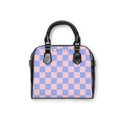 Bags 9.45" x 8.27" / Black Checkered Pink Skies Women's Vegan Leather Shoulder Bag