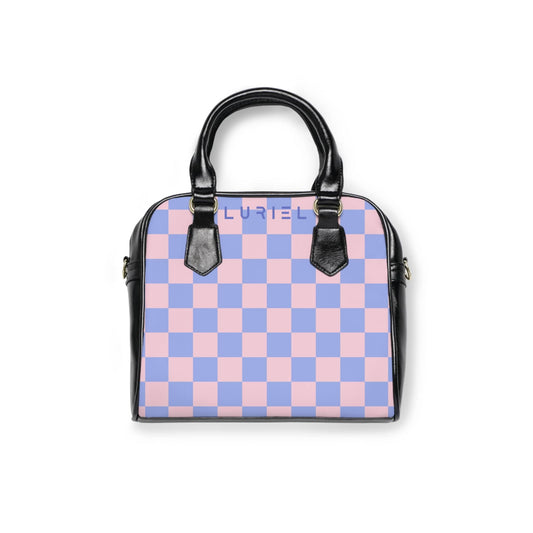 Bags 9.45" x 8.27" / Black Checkered Pink Skies Women's Vegan Leather Shoulder Bag