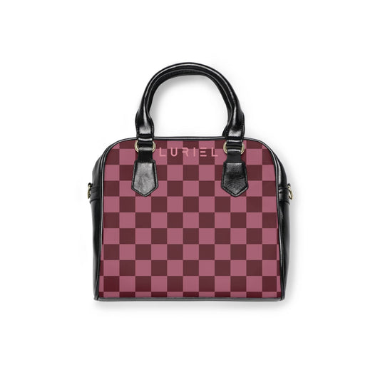 Bags 9.45" x 8.27" / Black Checkered Pink Women's Vegan Leather Shoulder Bag