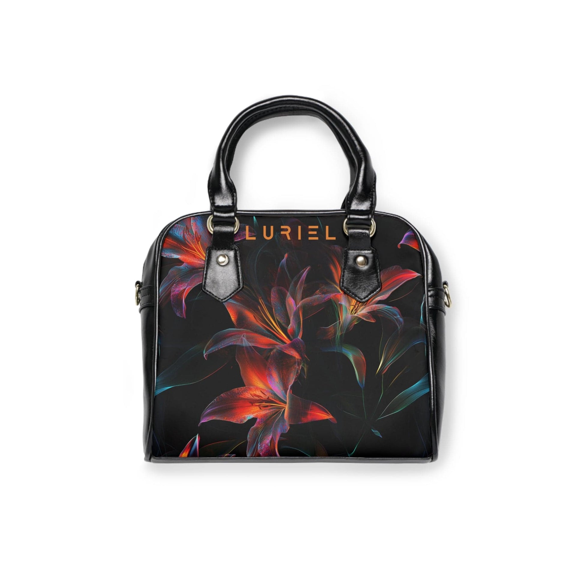 Bags 9.45" x 8.27" / Black Dance Of The Lilies Women's Vegan Leather Shoulder Bag