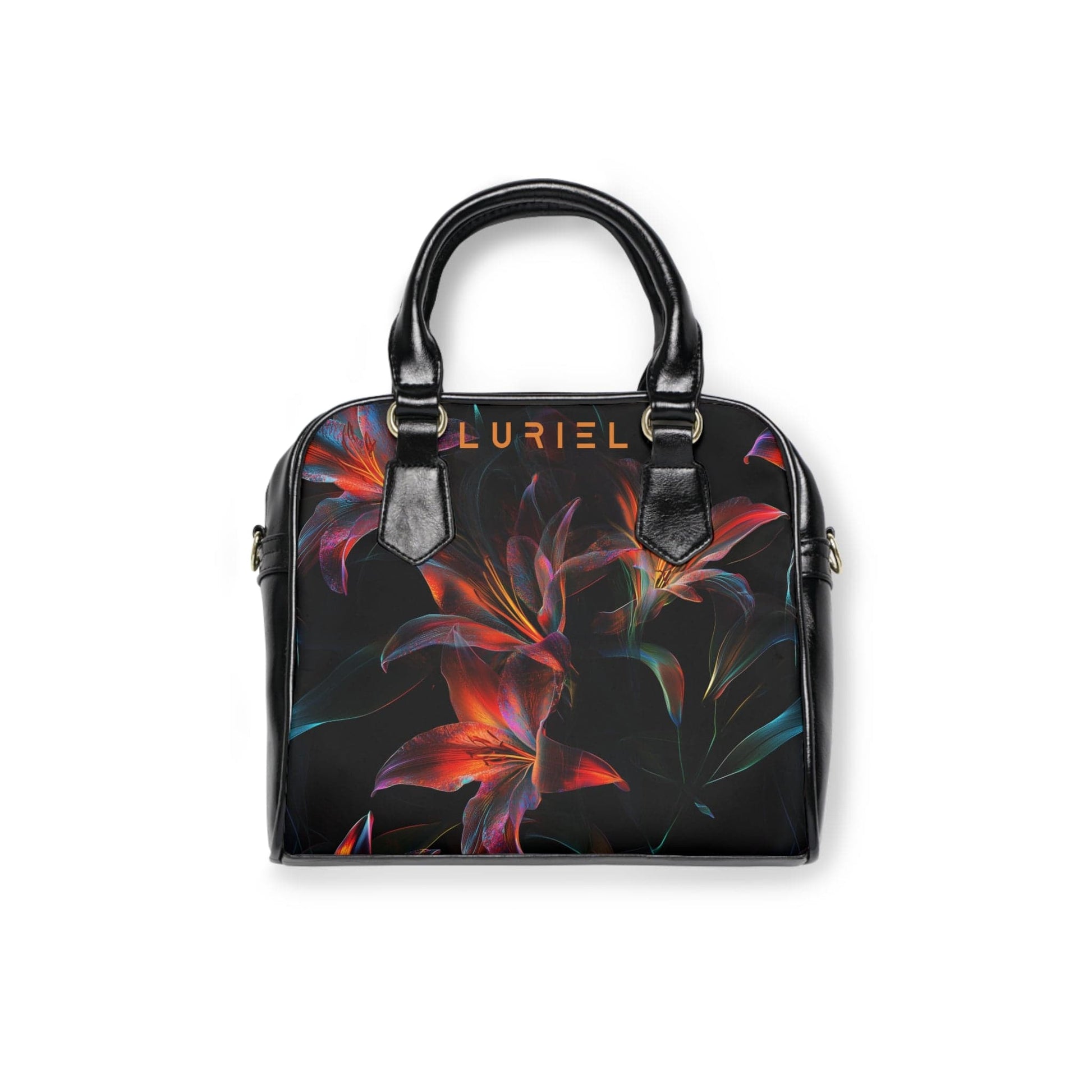 Bags 9.45" x 8.27" / Black Dance Of The Lilies Women's Vegan Leather Shoulder Bag