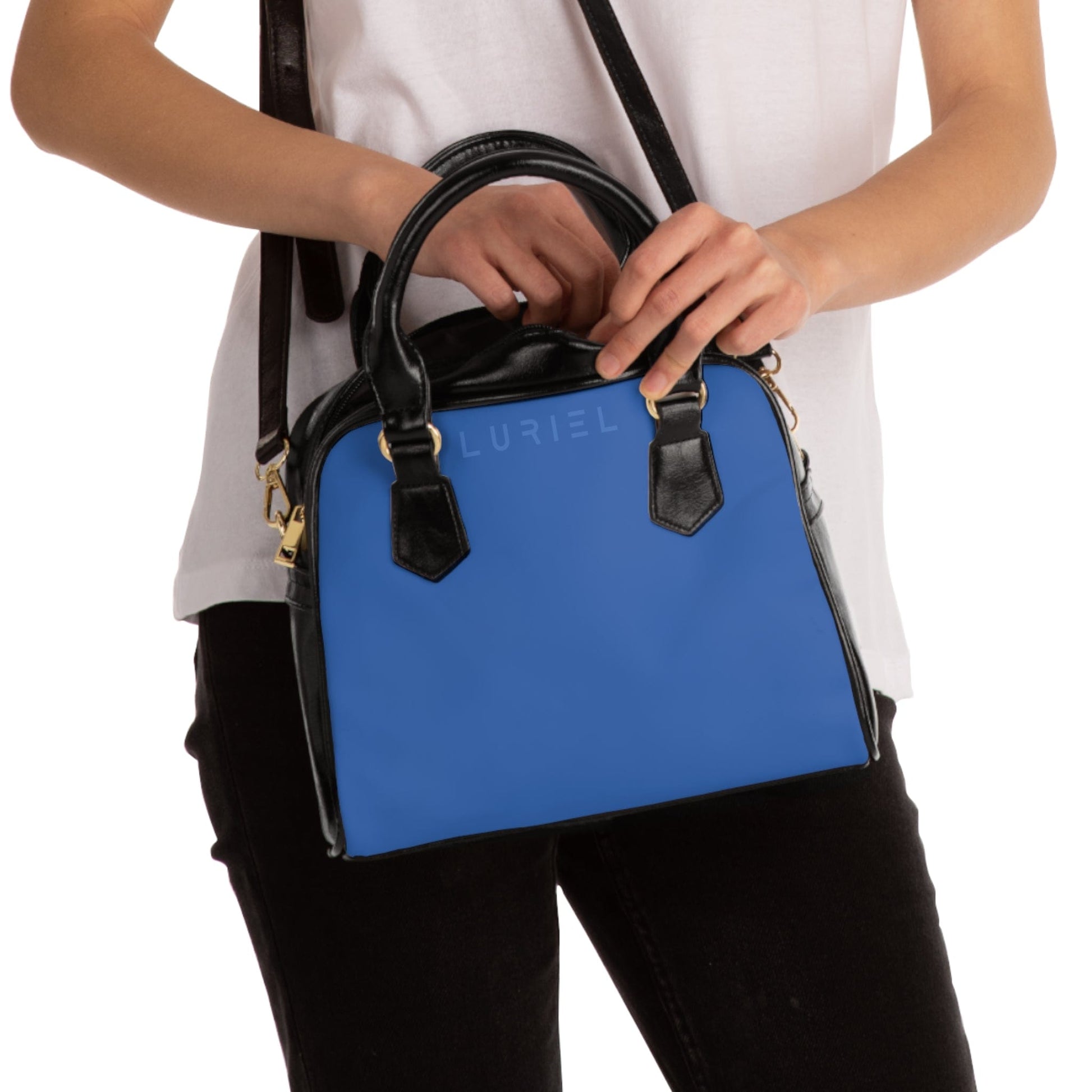 Bags 9.45" x 8.27" / Black Dusk Blue Women's Leather Shoulder Case