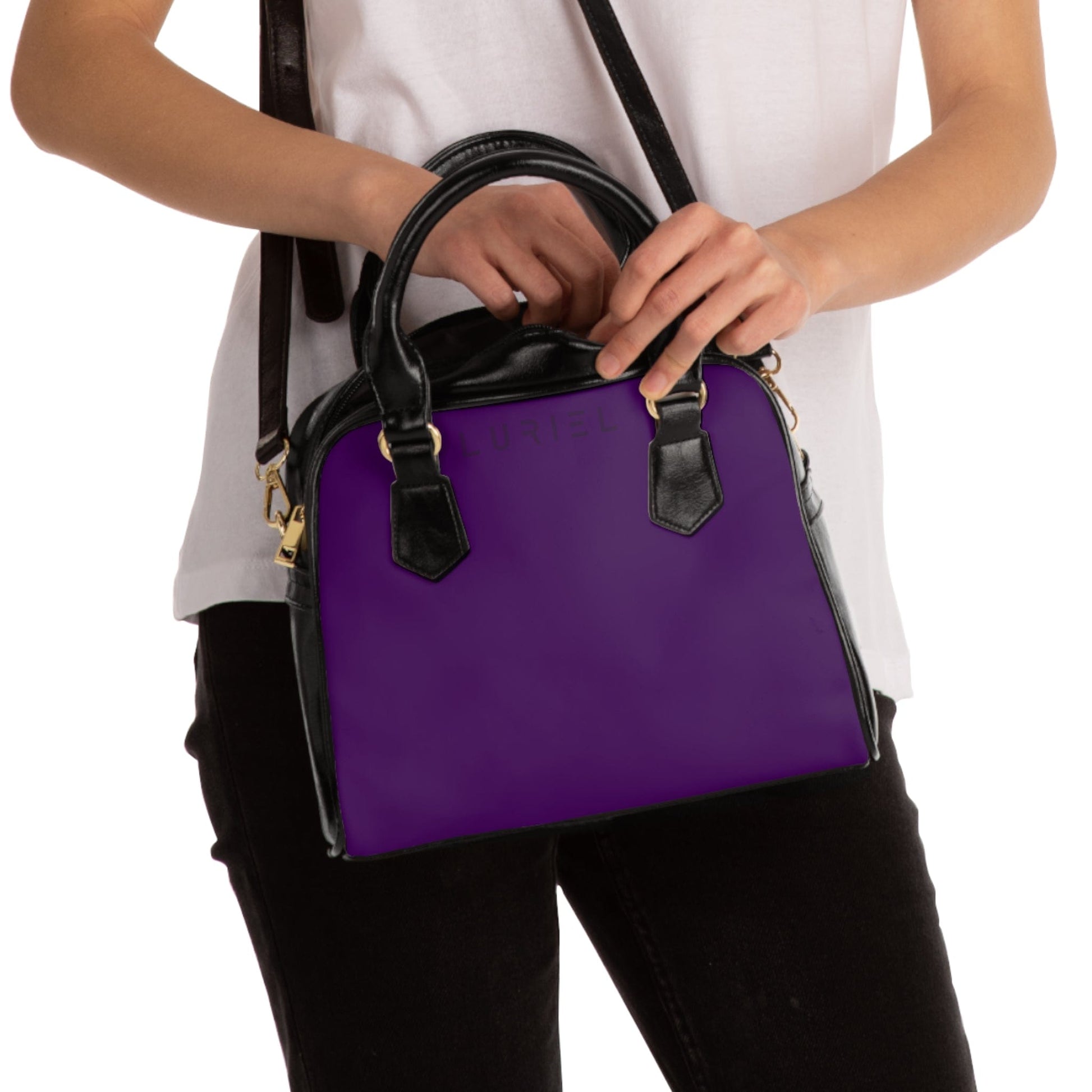 Bags 9.45" x 8.27" / Black Plum Purple Women's Vegan Leather Shoulder Bag
