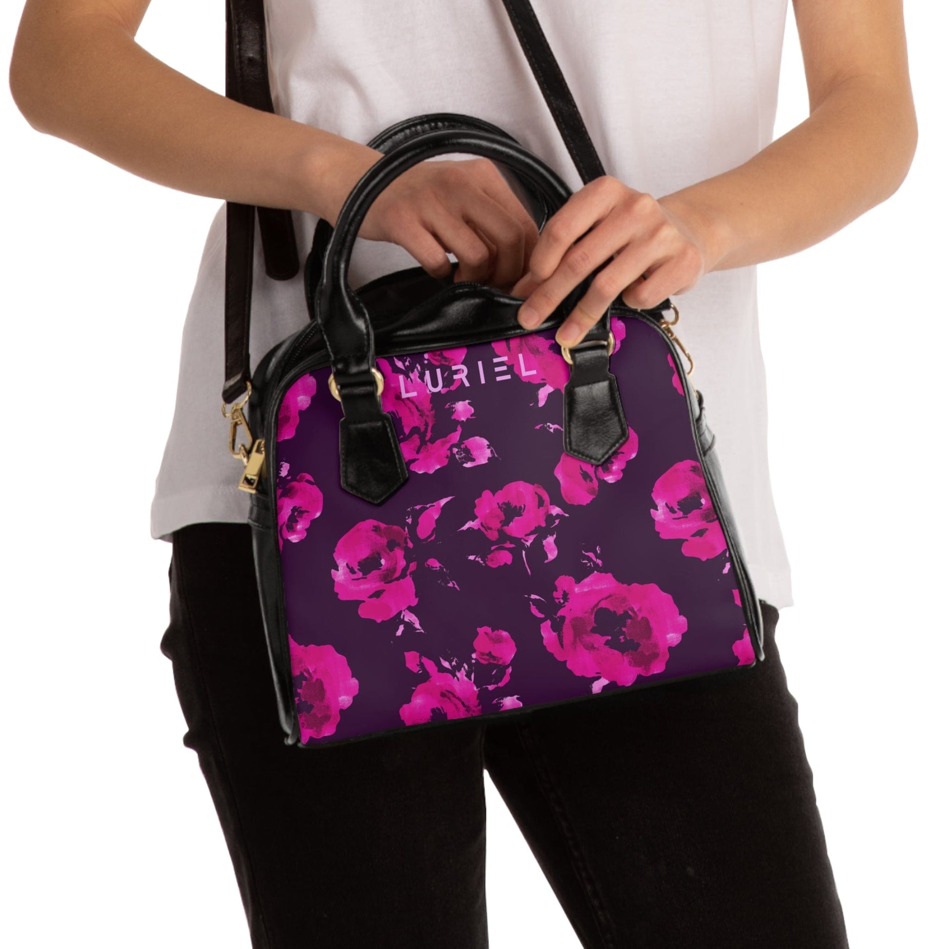 Bags 9.45" x 8.27" / Black Purple Love Women's Vegan Leather Shoulder Bag
