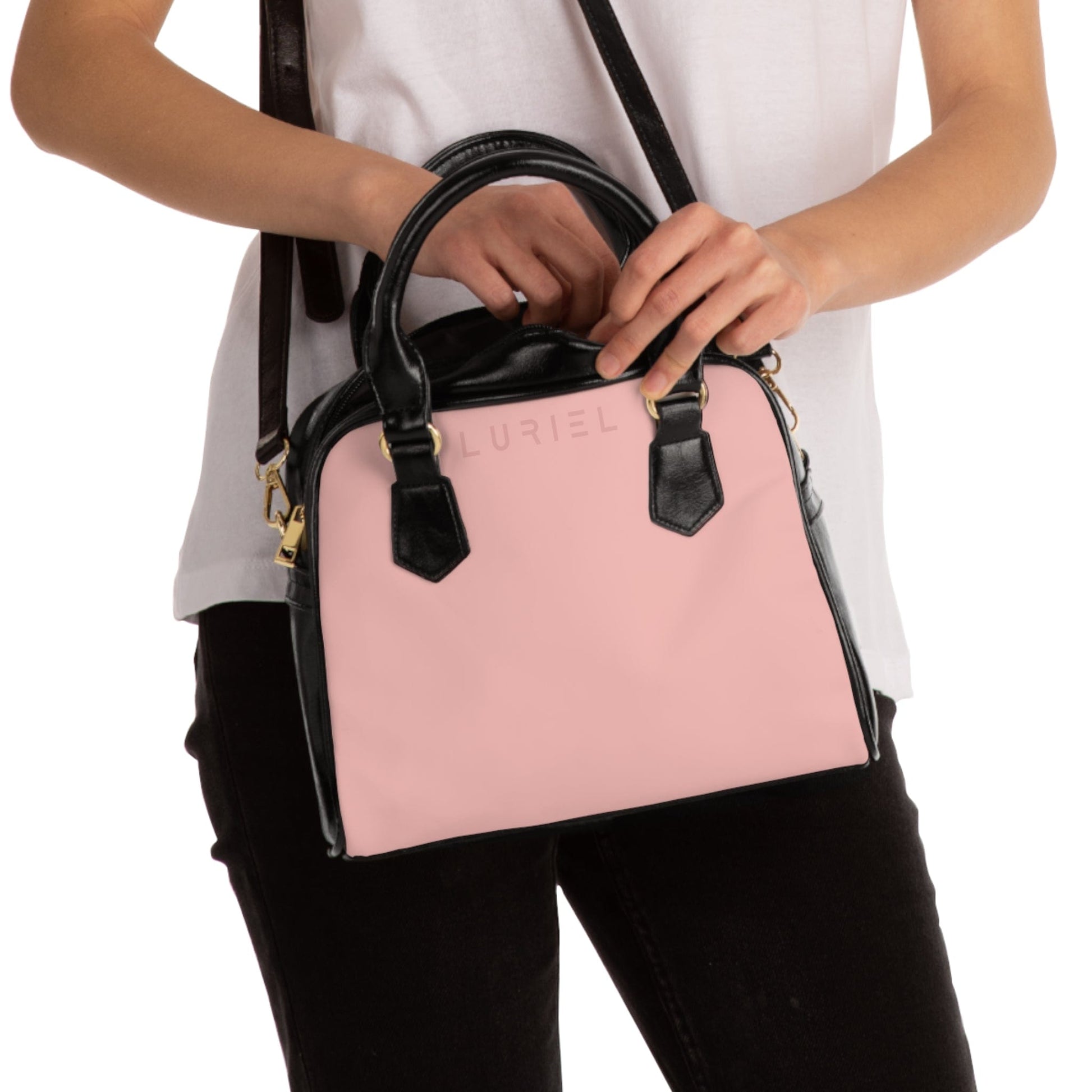 Bags 9.45" x 8.27" / Black Rose Pink Women's Vegan Leather Shoulder Bag