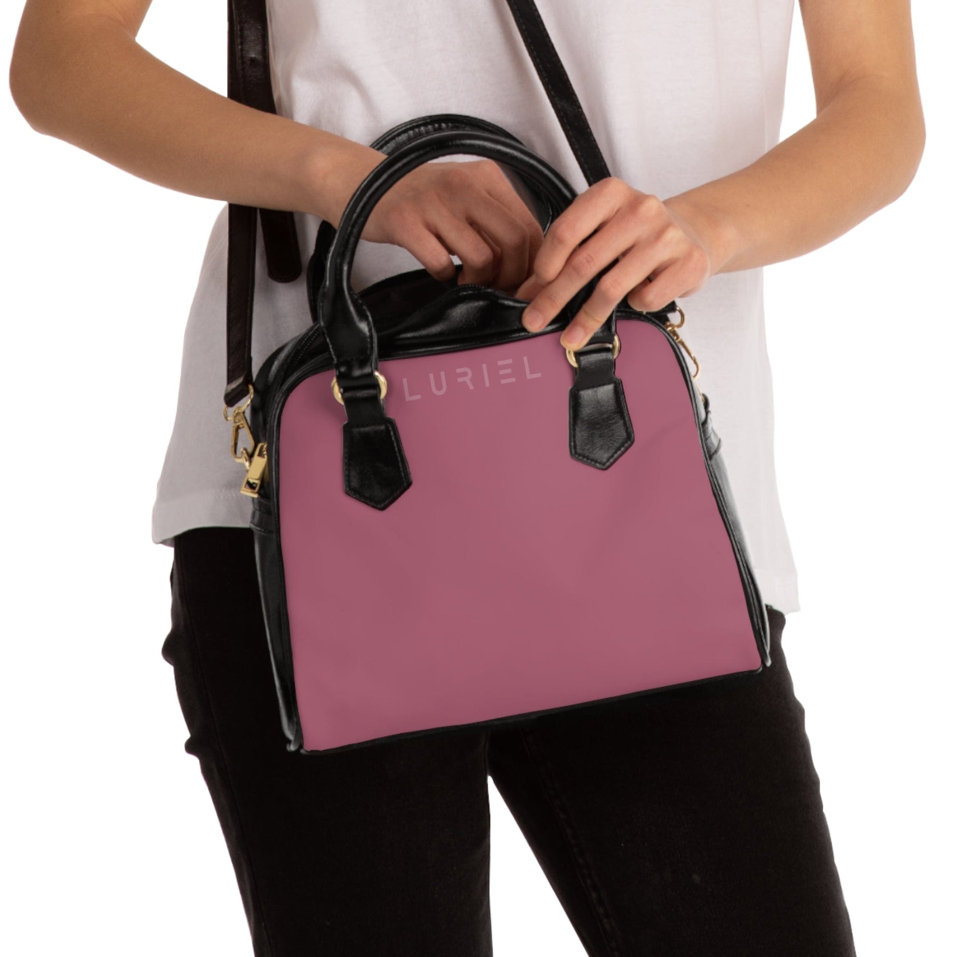 Bags 9.45" x 8.27" / Black Rose Taupe Women's Vegan Leather Shoulder Bag